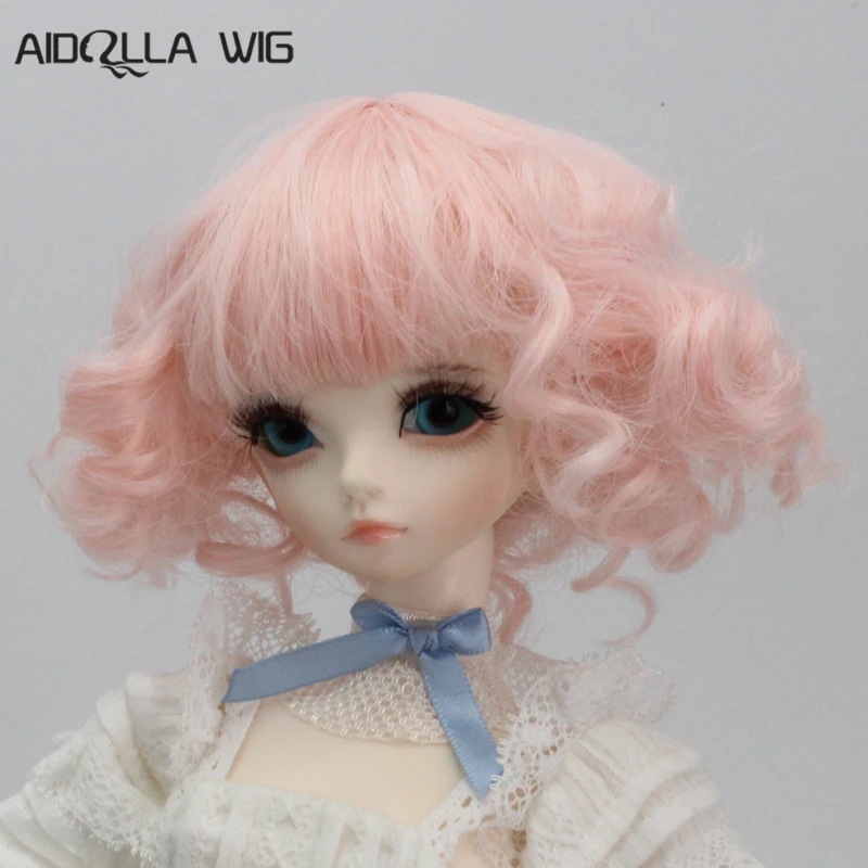 

Aidolla Light Pink Color Short Curly Doll Wigs 1/3 1/4 1/6 Bjd Girl Doll Accessories Free Shipping