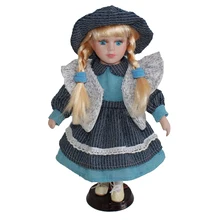 30 см милый Фарфор Девушка Кукла Люди рисунок с платье в полоску шляпа комплект детский подарок
