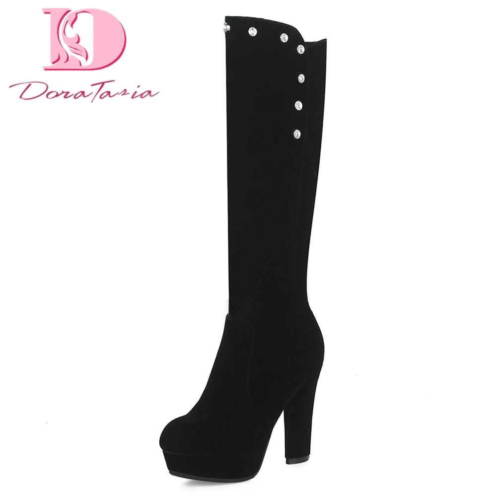 

DoraTasia Brand new Large Size 33-41 Add Fur Warm Winter Boots Woman Shoes Platform Black High Heels Hot Sale Knee-High Boots