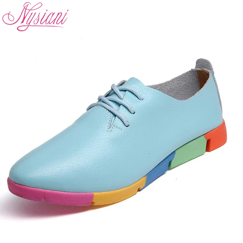Achat 2018 Printemps Femmes Lace Up Plat Chaussures de Mode De Cuir Fendu Doux Confortable Paresseux Chaussures Bas Talons Étudiants Occasionnels Chaussures Nysiani
