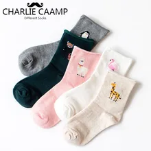 CHARLIE CAAMP, женские хлопковые носки, новая мода, все сезоны, мультяшный рисунок фламинго, для девушек, тренд Harajuku, свободные носки, G111