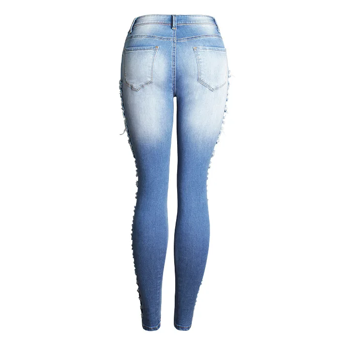 2017 autumn and winter fashion Europe and the United States foreign trade women's holes Slim stretch jeans feet pencil jeans (5)