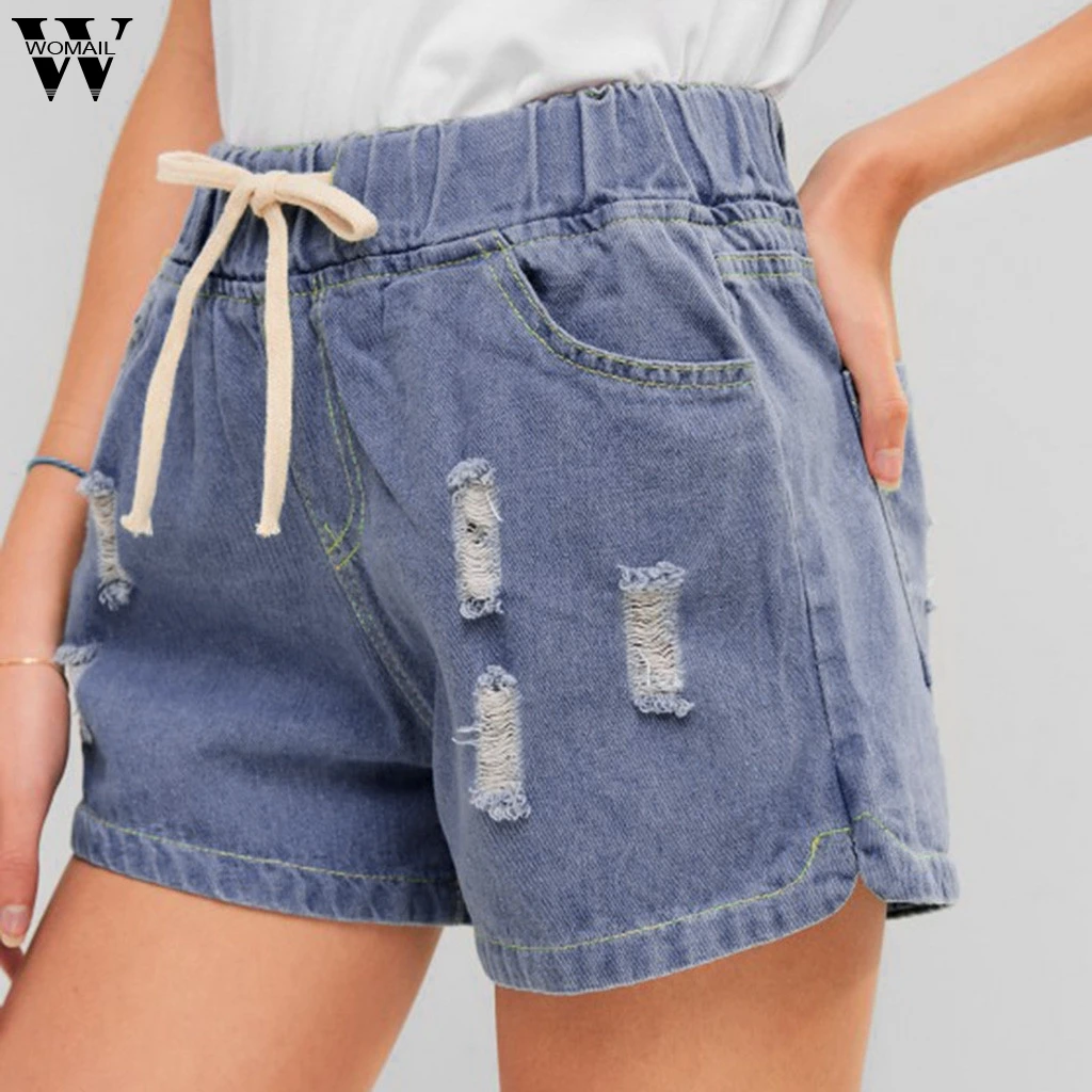 

Womail Fashion Shorts Women's Denim Jeans High Waist Straight Drawstring Elastic For Ladies Dropship May31 Pantalones cortos
