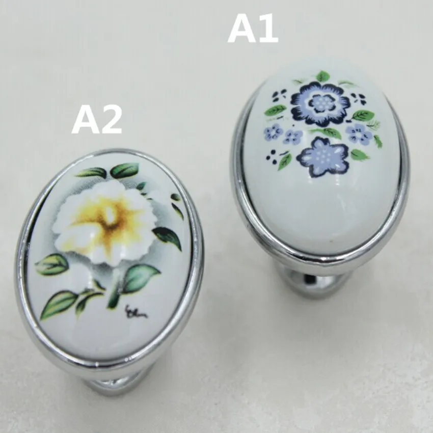 White And Blue Porcelain Furniture Knobs Shiny Silver Drawer