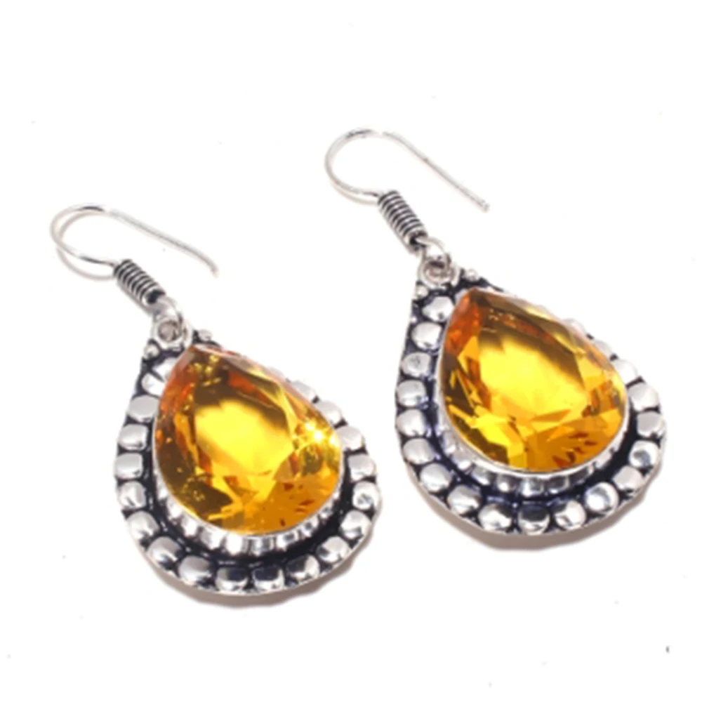 

Citrines Earrings Silver Overlay over Copper , 48 mm, E3882