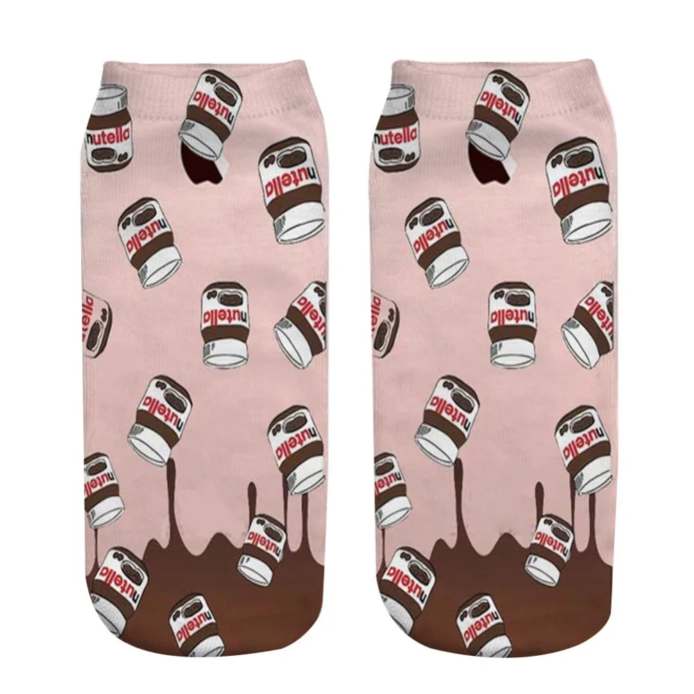 

Pink Nutella Print type 3D Socks Men Women teenager Socks female short sock 2018 birthday gift