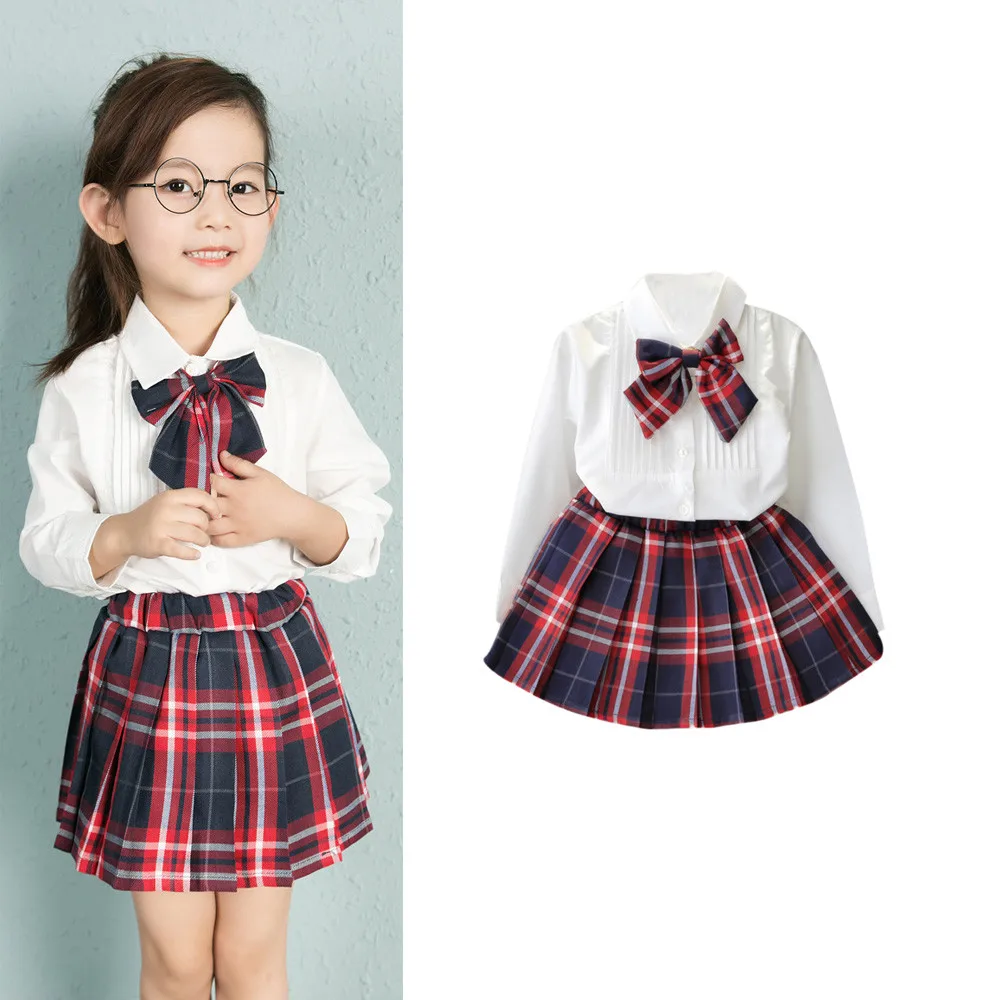 2019 Baby Girls Clothes Autumn Toddler Clothing Sets Lattice+Long Sleeve TShirt Outfits Set Children Dropshipping | Детская одежда и
