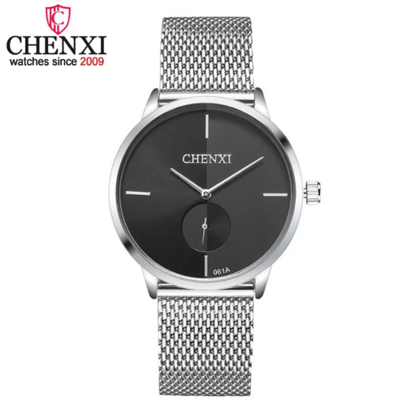 

CHENXI New Men Design Quartz Watches Silver Stainless Steel Mesh Belt Women Business Style Decorative Clock Watches PENGNATATE