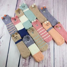 ZZIYEETTM/1 пара; женские домашние носки для девочек; зимние мягкие бархатные домашние тапочки с милыми животными для родителей и детей; Пушистые Носки для сна