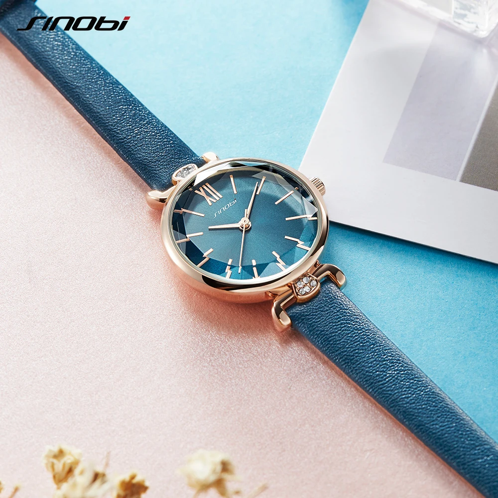 SINOBI Новые модные женские часы Роскошные бриллиантовые тонкие Зеленые кожаные часы японские кварцевые наручные часы женские часы подарок Montre Femme