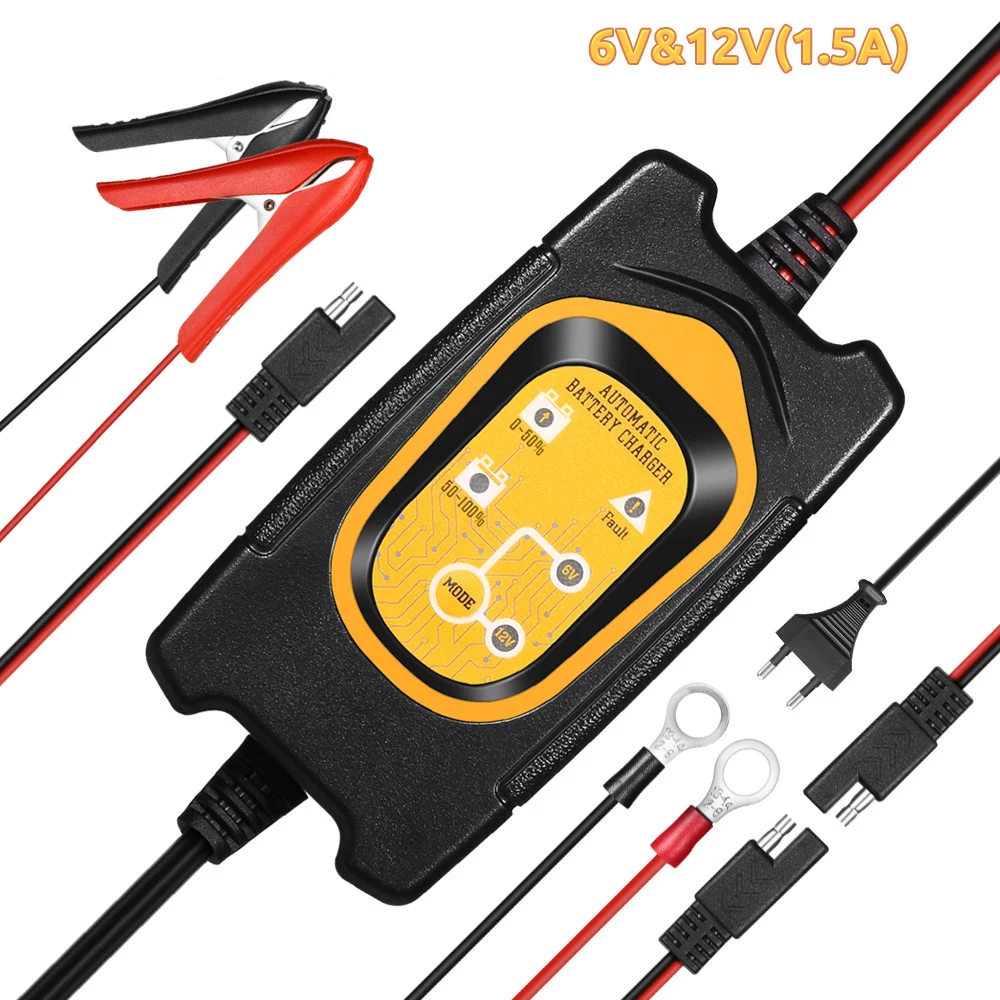 

12V 1.5A Trickle Car Battery Charger 6V Motorcycle Battery Charger moto Automatic Float Charging for Mower ATV SUV PWC UTV
