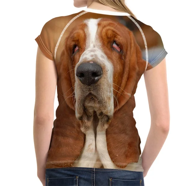FORUDESIGNS/3D Собака Basset Хаунд принт Женская летняя футболка модные брендовые женские футболки дышащие с круглым вырезом короткий рукав
