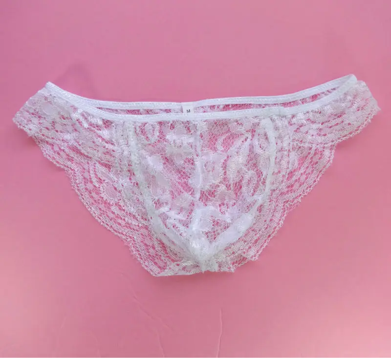 

Mens Pouch Bikini Sexy Lace Underwear G2929 Floral Lace WHITE