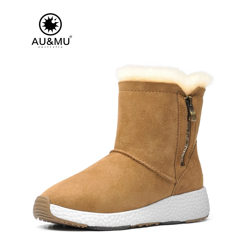 

2018 AUMU Australia Womens Short Sheepskin Zipper Winter Snow Boots NY088