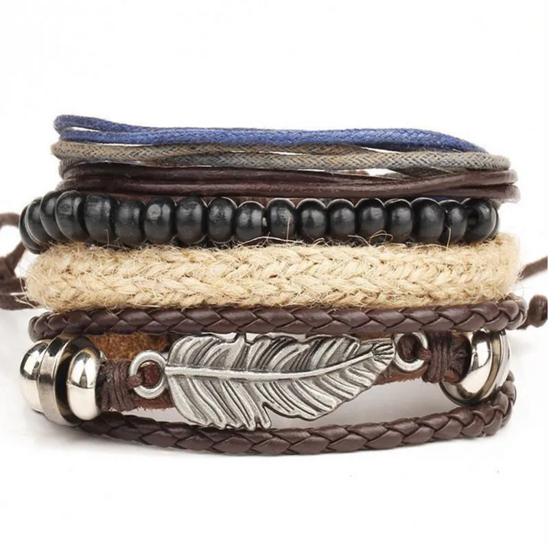 

Bracelets Men's Braided Bangles Leather Stainless Steel Cuff Bangle Bracelet Wristband Fashion Femme Homme 2019 #2019