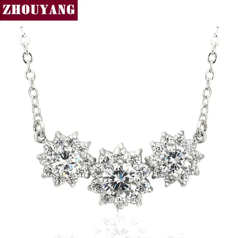 ZHOUYANG ZYN398 Sun Flower CZ Silver Color Fashion Pendant Necklace Jewelry Made with Austria Crystal Wholesale