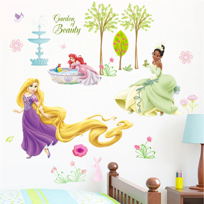 Snow White Sofia Mermaid Rapunzel Cinderalle Belle Ariel Princess Wall Stickers For Home Decor Kids Room Decal Cartoon Mural Art