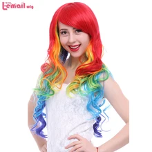 L-email парик 75 см/29,5 дюйма длинные женские парики Вьющиеся Смешанные цвета радуги Высокая температура волокна синтетические волосы Perucas Косплей парик