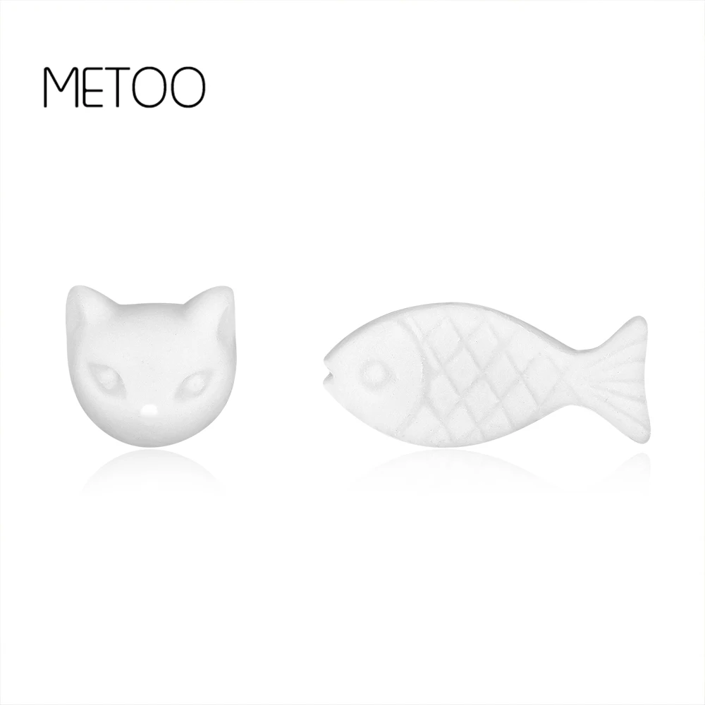 

METOO Cute Cat and Fish Earrings Fish Asymmetric Earring DIY Ceramic Personality Stud Earrings for Women Girls Kid Birthday Gift