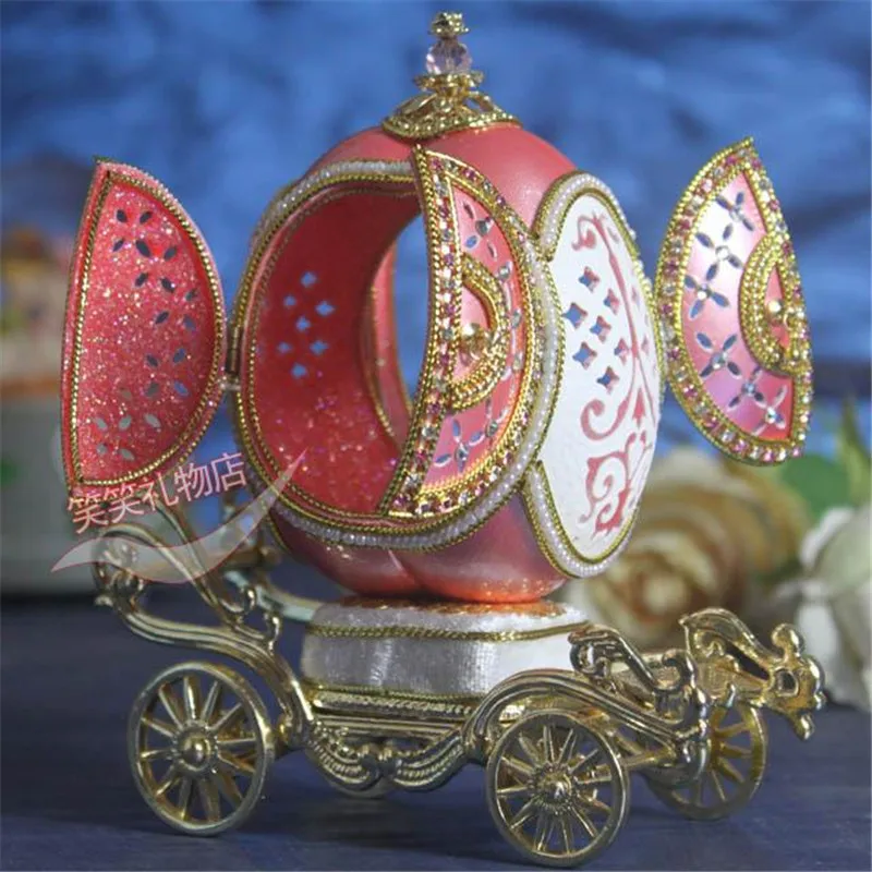 Яйцо Music Box яичной скорлупы ручной королевский стиль шкатулка Musicbox Jewel Case розовый шелк перламутр музыкальные Рождественский подарок