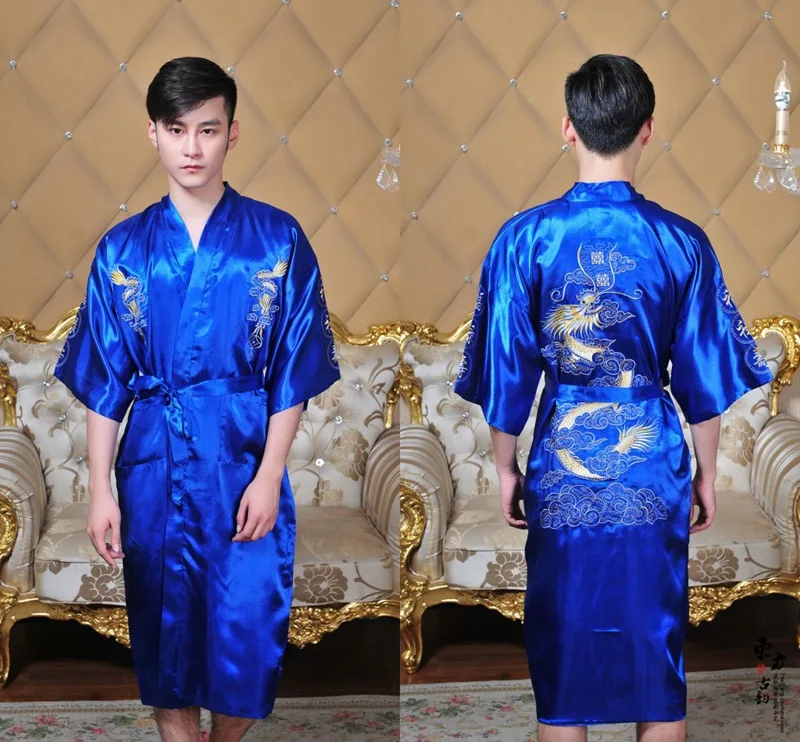 Bath Robe Women Chinese Style Satin Robe Embroidery Dragon Gown Ladies Night Robes WR004