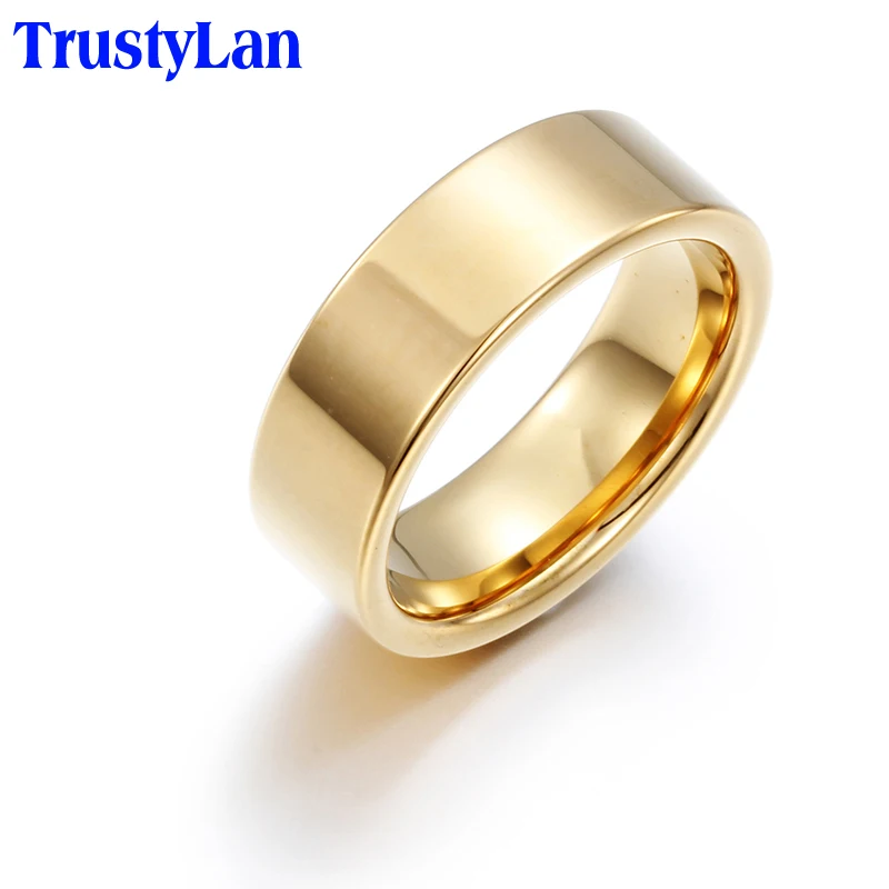 

TrustyLan Fashion Luxury Jewelry Gifts For Men Never Fade Gold Color Tungsten Ring Cool Golden Mens Rings Full Big Size 6--13