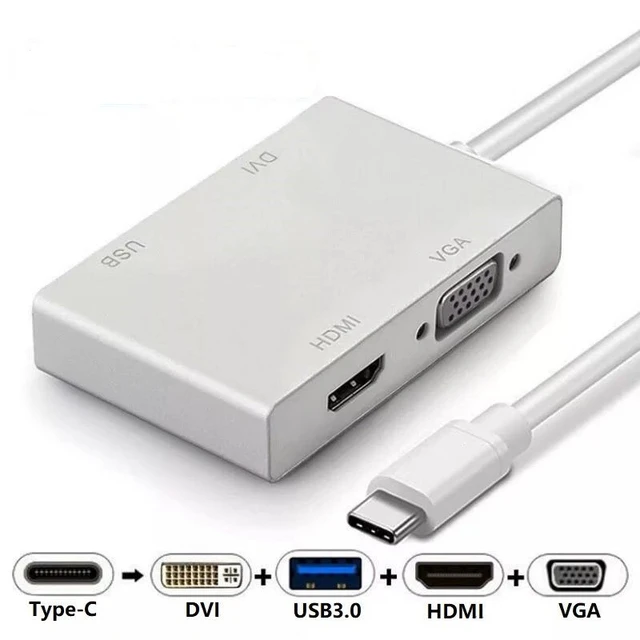 CableCreation USB C to HDMI + VGA adapter, USB 3.1 Type C to VGA HDMI 4K  Splitter, Dual HDMI VGA Hub Plug and Play for Laptop / Cellphone/ Tablet  that Support Thunderbolt 3 