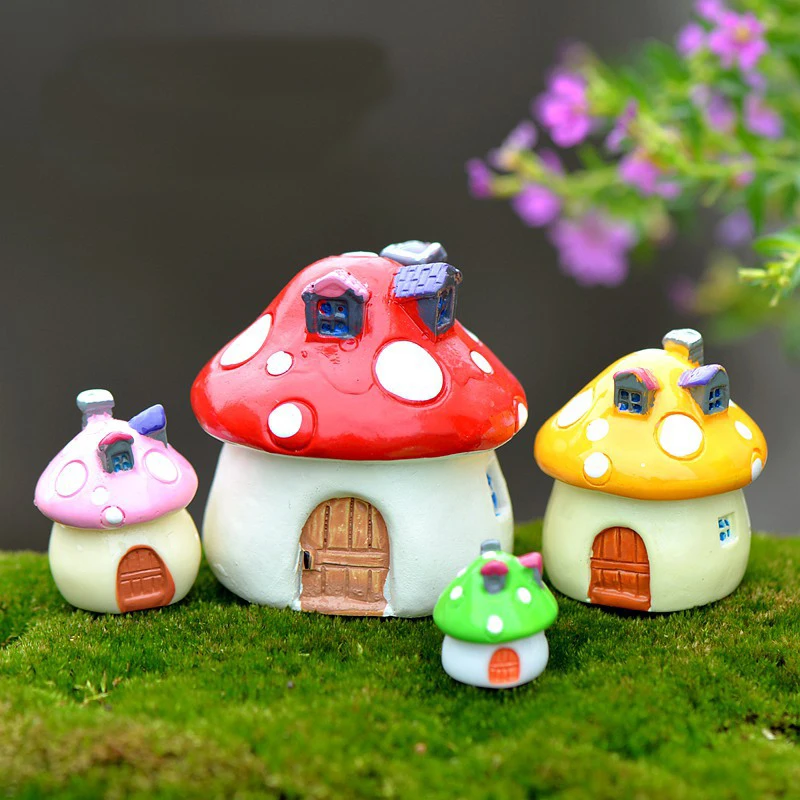 

Mushroom House Miniature Figurine Fairy Garden Decoration Figure Home Cake Ornaments Building Statue Resin Craft Toy