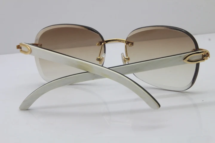 2018 New Cartier Rimless  T8200847 White Mix Black Buffalo Horn Sunglasses in Gold Brown Lens (9)