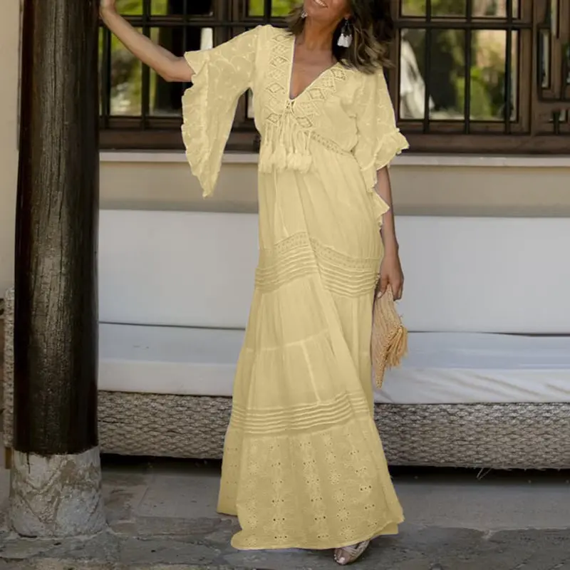 Летние размера плюс элегантные вечерние Boho белые простые женские длинные платья