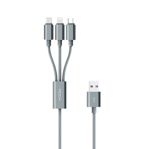 ROCK 3 в 1 USB кабель для iPhone/Micro/type C, многофункциональный зарядный кабель - Цвет: Grey