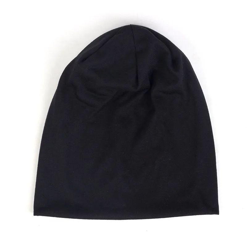 Сплошной цвет slouky Beanie для женщин модные мужские кепки из хлопка тюрбан шапки унисекс Beanies женские весенне-зимние шапки эластичные - Цвет: Black