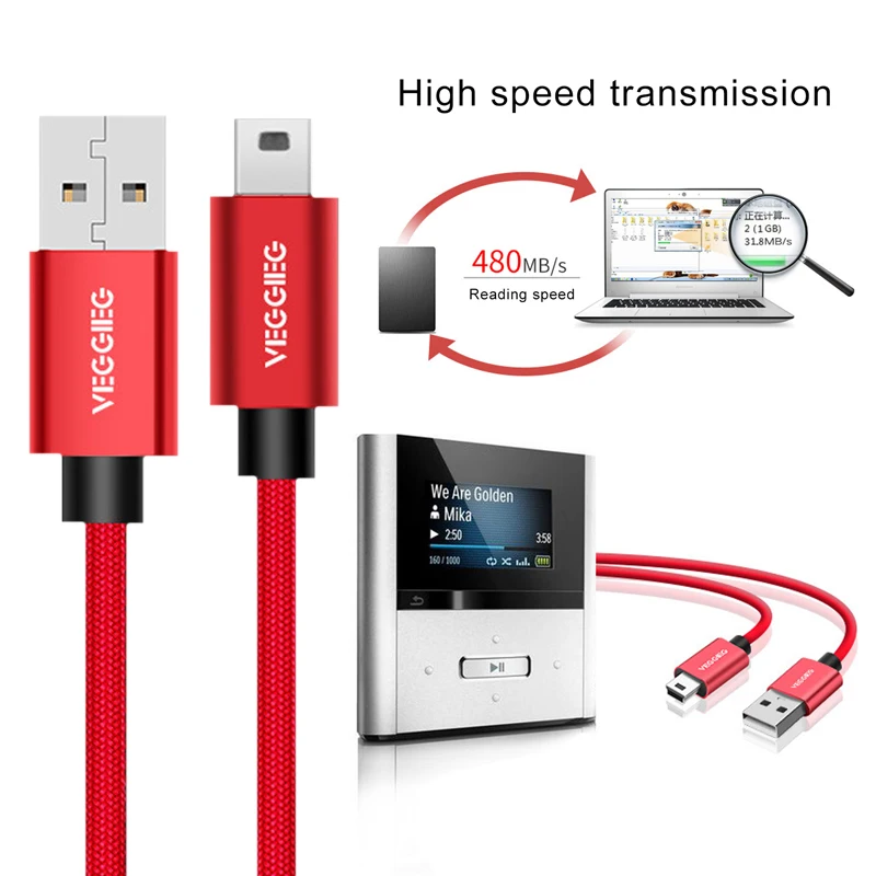 

Universal Mini USB Cable High Speed Red Mini 5Pin Cord Replacement Durable Micro USB Cable Camera