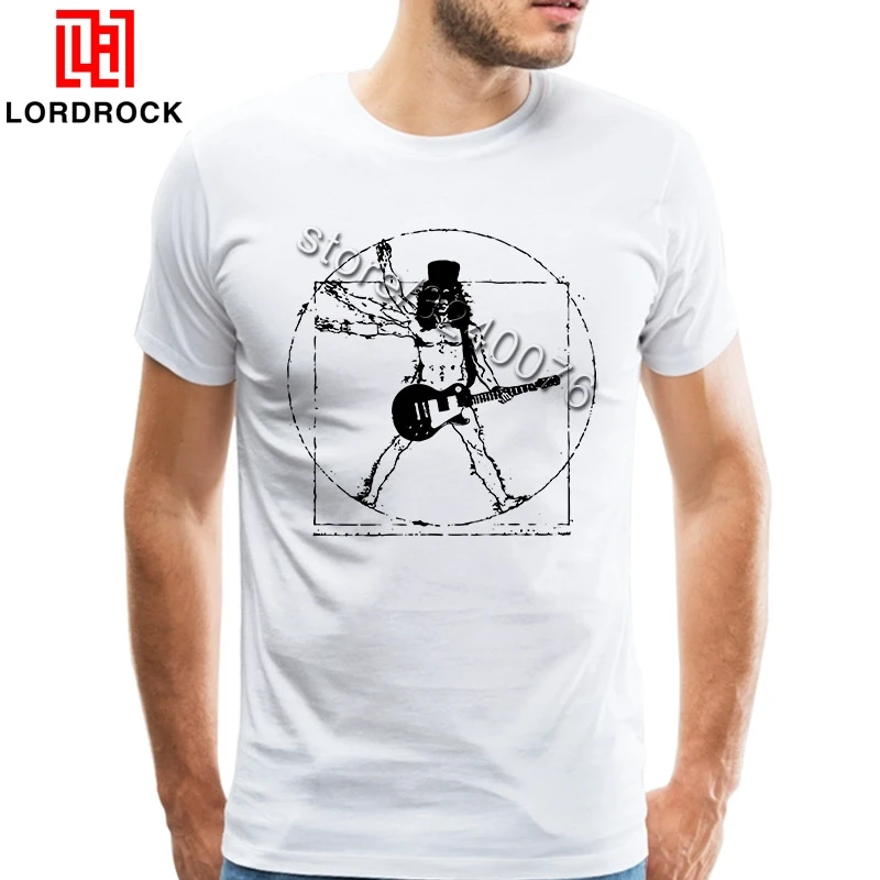 

Newest Funny Guitars Musician T Shirt Fashion Men Guitarist Rock Roll Slash T-Shirt High Quality Cool Male Da Vinci Tee Tops