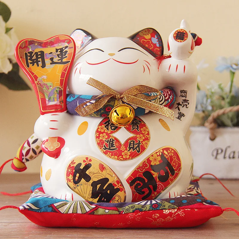 Lucky Cat открытые большие 9 дюймовые японские керамические украшения для сохранения