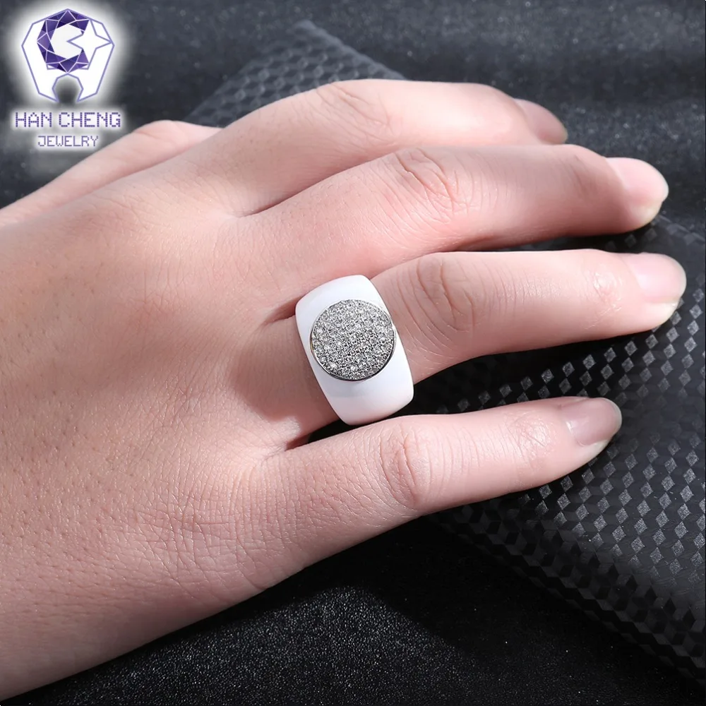 HanCheng, новая мода, роскошное большое круглое драгоценное камень, серебро, кубический цирконий, керамическое кольцо, массивные кольца для женщин, ювелирное изделие