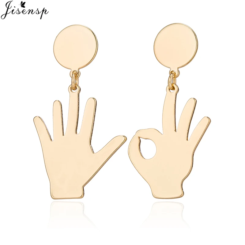 

Jisensp Fashion Hand Palm Earrings Simple OK Shape Drop Dangle Earrings for Girls Jewelry Geometric Asymmetric Earings oorbellen