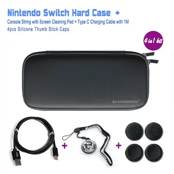 

NS Accessories, Portable Hard Bag + USB Type C Charging Cable 1M + Hand Strip + Thumb Stick Caps for Nintendo Switch Console