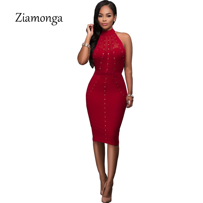 Ziamonga черный, красный летнее платье Высокое качество тонкий умеренный Мода Кружевное платье без рукавов для ночного клуба Бандажное платье s2806 - Цвет: Red