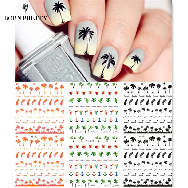 Coconut Trees Nail Water Decals Summer Anchors Style Transfer Stickers
