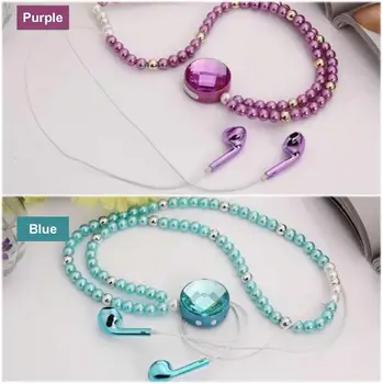 

Fashion Diamond Pearl Necklace Bluetooth Earphone Magnetic Wireless Headset for Xiaomi Huawei iPhone Samsung for Girl Women Gift