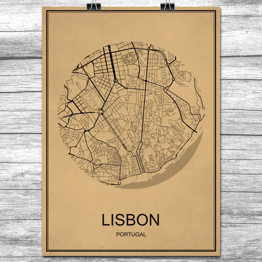 

Vintage Retro LISBON Poster Krafts Paper World City Map Wall Art Sticker Antique Painting Living Room Home Decor Cafe Free Ship