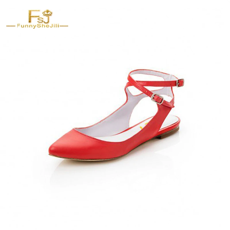 red flats with strap