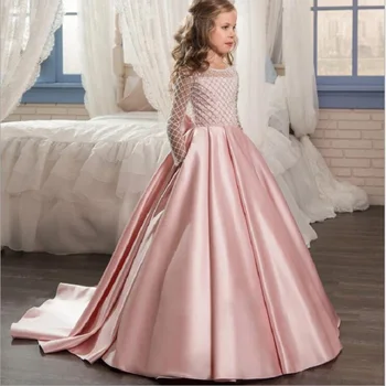 

3-15Yrs Kids Girls Long White Lace Flower Party Ball Gown Prom Dresses Kids Girl Princess Wedding Children First Communion Dress