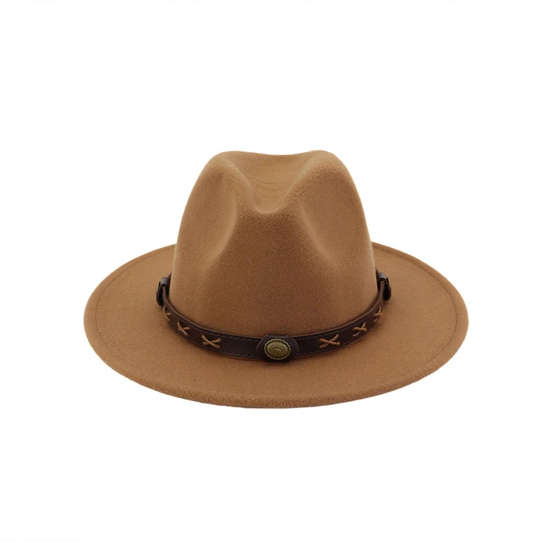 Шерстяная фетровая шляпа Панама Trilby Jazz Fedoras Шляпы с коричневым поясом с плоскими полями для торжественных вечеринок топ шляпа для женщин мужчин унисекс GH-450