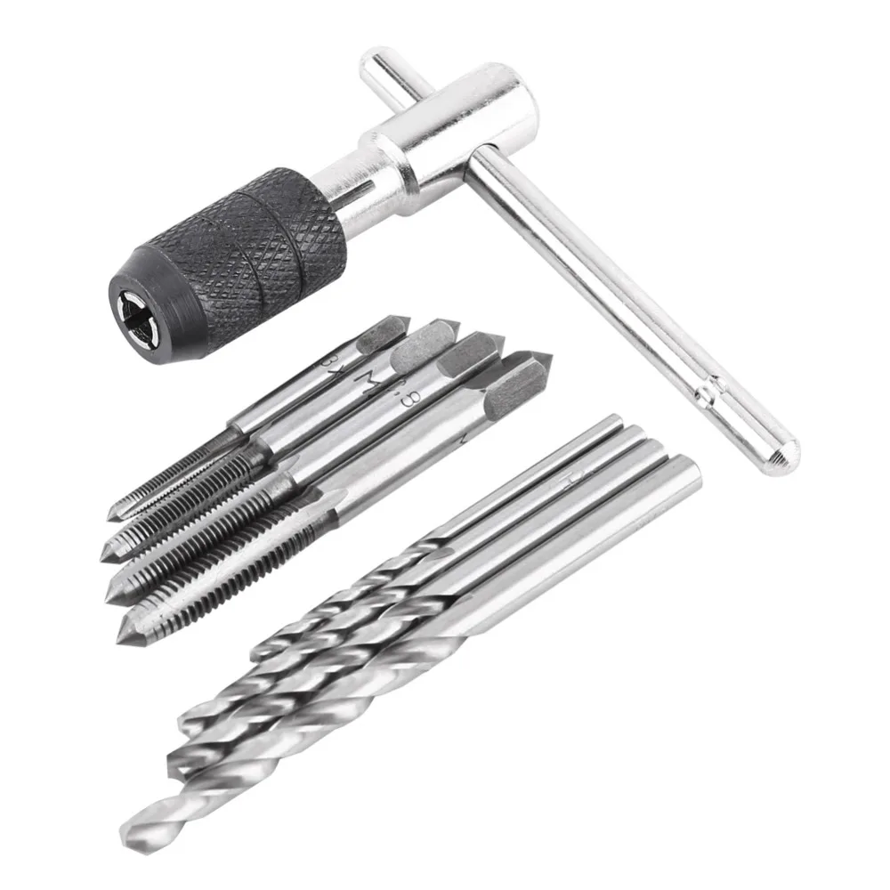 

9PCS/Set Screw Taps & T-shaped Wrench & Twist Drill Bits Threading Tapping Hand Tool Kit