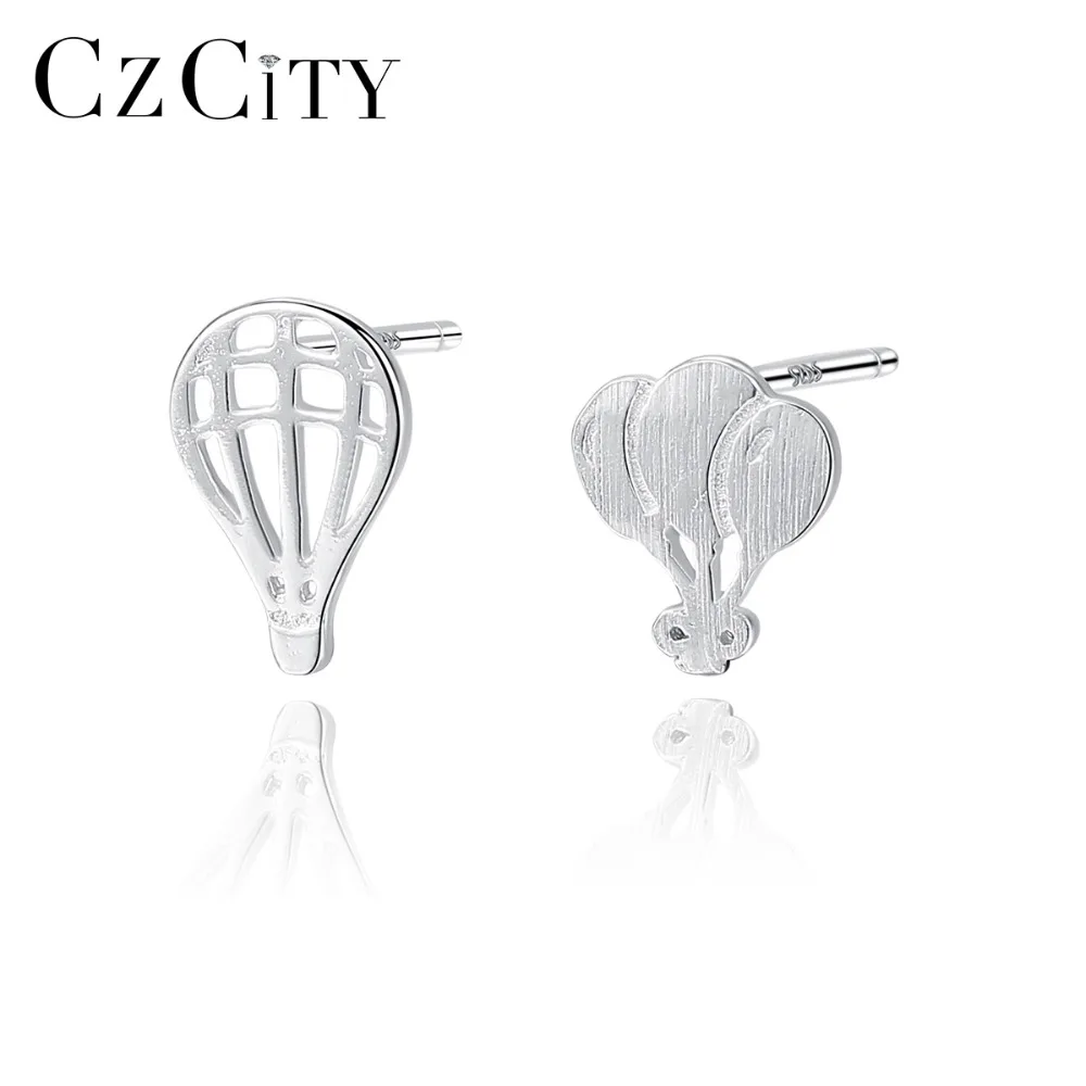 

CZCITY Mini Cute Hot Air Balloon Brushed Stud Earring for Women Romantic Small Girls Earring Silver 925 Sterling Jewelry Brincos