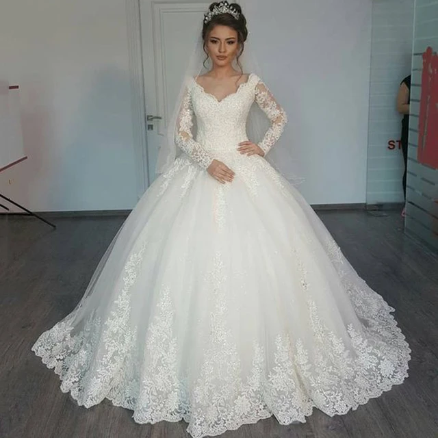 White Princess Dresses Long Sleeve Creamy Lemon Dressing 2017 Clic White Princess Wedding Dress Long Sleeves Lace Bridal