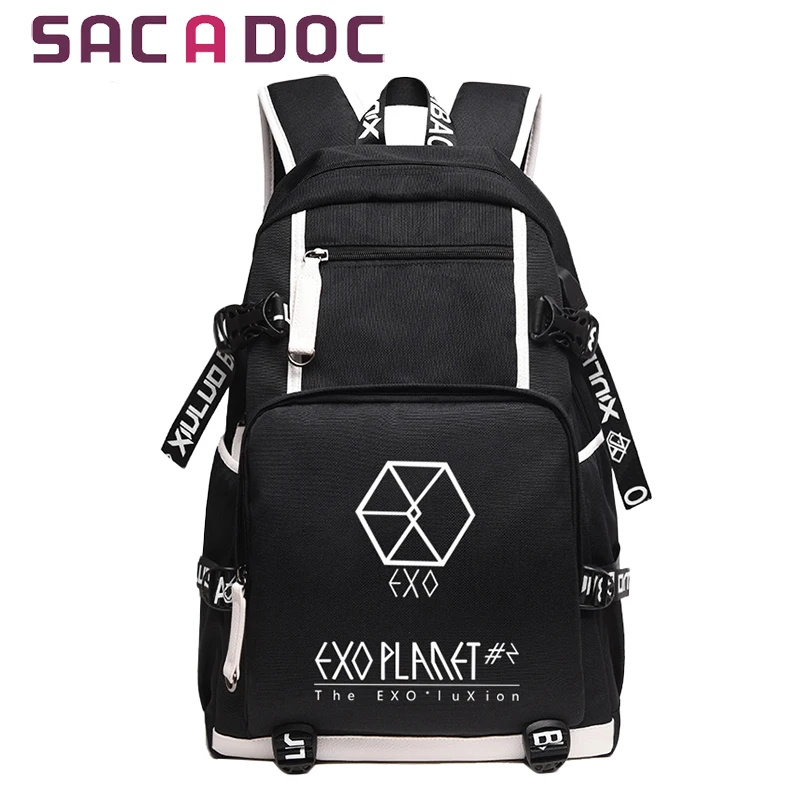 

Korean EXO Backpack Teenage Girls School Bags Fashion EXO Canvas Backpacks Women Men USB Charge Laptop Backpack Travel Bags