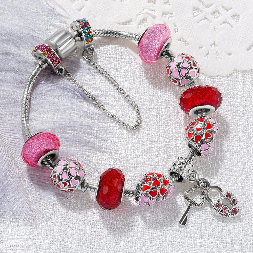 

Trendy Jewelry Crystal Snake Chain Bracelet For Women Red Rhinestone Heart Ladies Bangles Girl Accessories DIY Pulseras mujer